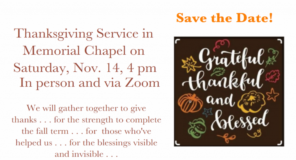 Thanksgiving Service at Memorial Chapel Graphic